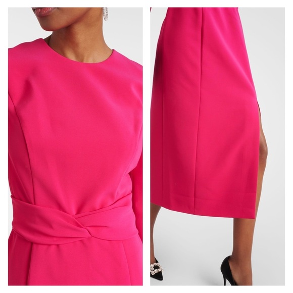 CAROLINA HERRERA Pink Crepe Midi Dress 4 Slit Cocktail Party Wedding Guest new - Picture 5 of 16